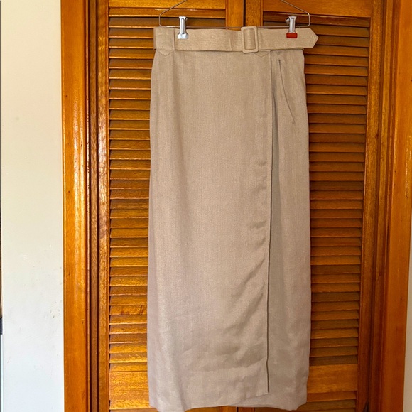 Ports International Dresses & Skirts - Ports international Beige, High waisted Wrap, Maxi Skirt with Belt: linen/cotton